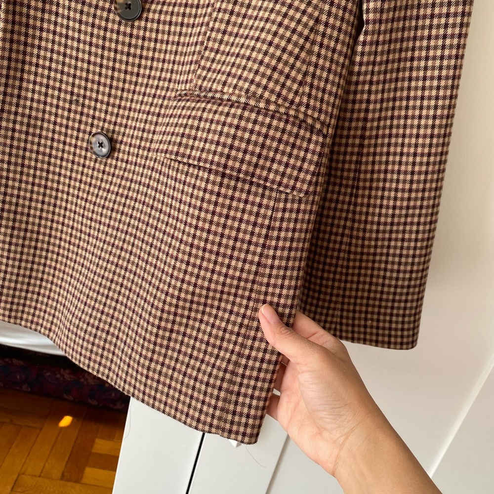 Zara Textured Brown Check Double Breasted Blazer Jacket Size XS - Picture 4 of 10